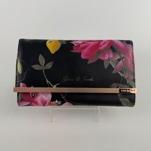 Ted Baker Floral Lemon‎ Jewelry Roll Travel Organizer Rose Gold Black Case